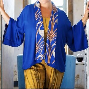 Blue Kimono Cardigan with Heron Design